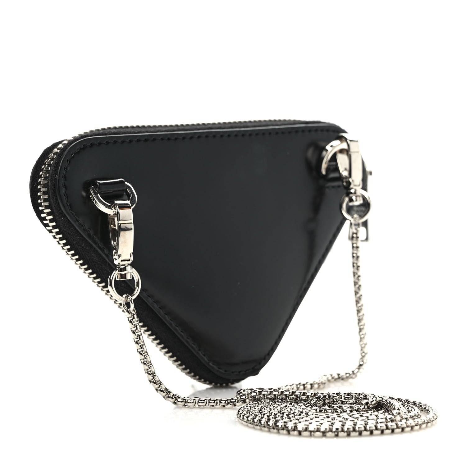 Prada Spazzolato Mini Triangle Chain Crossbody Pouch Black 3 of 8