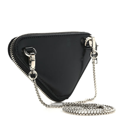 Prada Spazzolato Mini Triangle Chain Crossbody Pouch Black 3 of 8