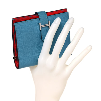 Hermes Epsom Verso Bearn Compact Wallet Bleu Du Nord Rouge De Coeur 2 of 9