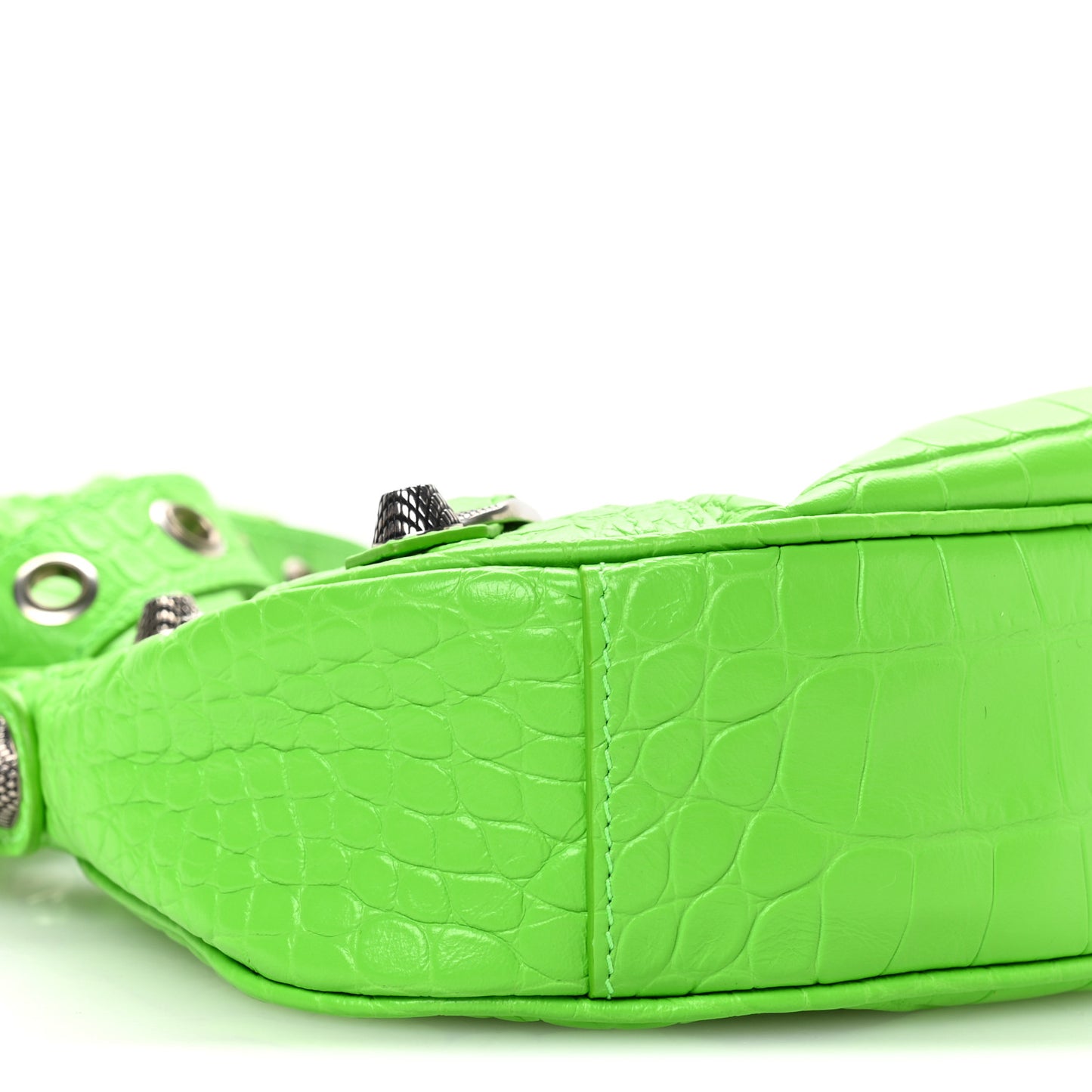 Extra Supple Calfskin Crocodile Embossed Le Cagole Shoulder Bag XS Acid Green