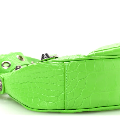 Balenciaga Extra Supple Calfskin Crocodile Embossed Le Cagole Shoulder Bag XS Acid Green 10 of 11