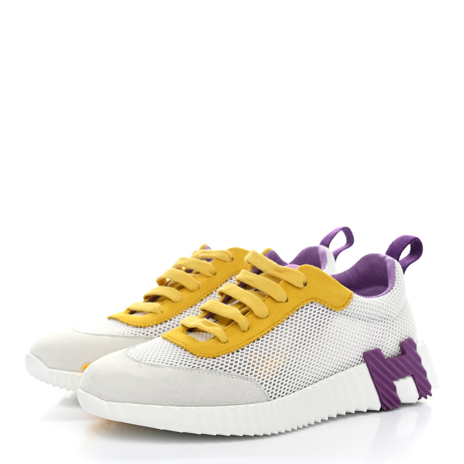 Hermes Air Mesh Suede Goatskin Bouncing Sneakers 36.5 White Multicolor 3 of 10