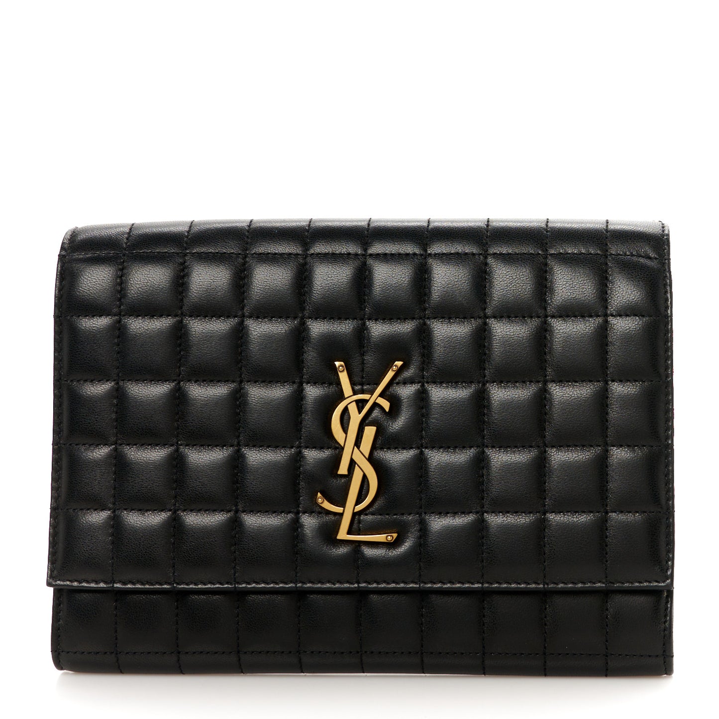 Lambskin Carre Quilted Cassandre Pouch Clutch Black