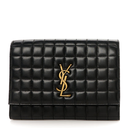 Saint Laurent Lambskin Carre Quilted Cassandre Pouch Clutch Black 1 of 9