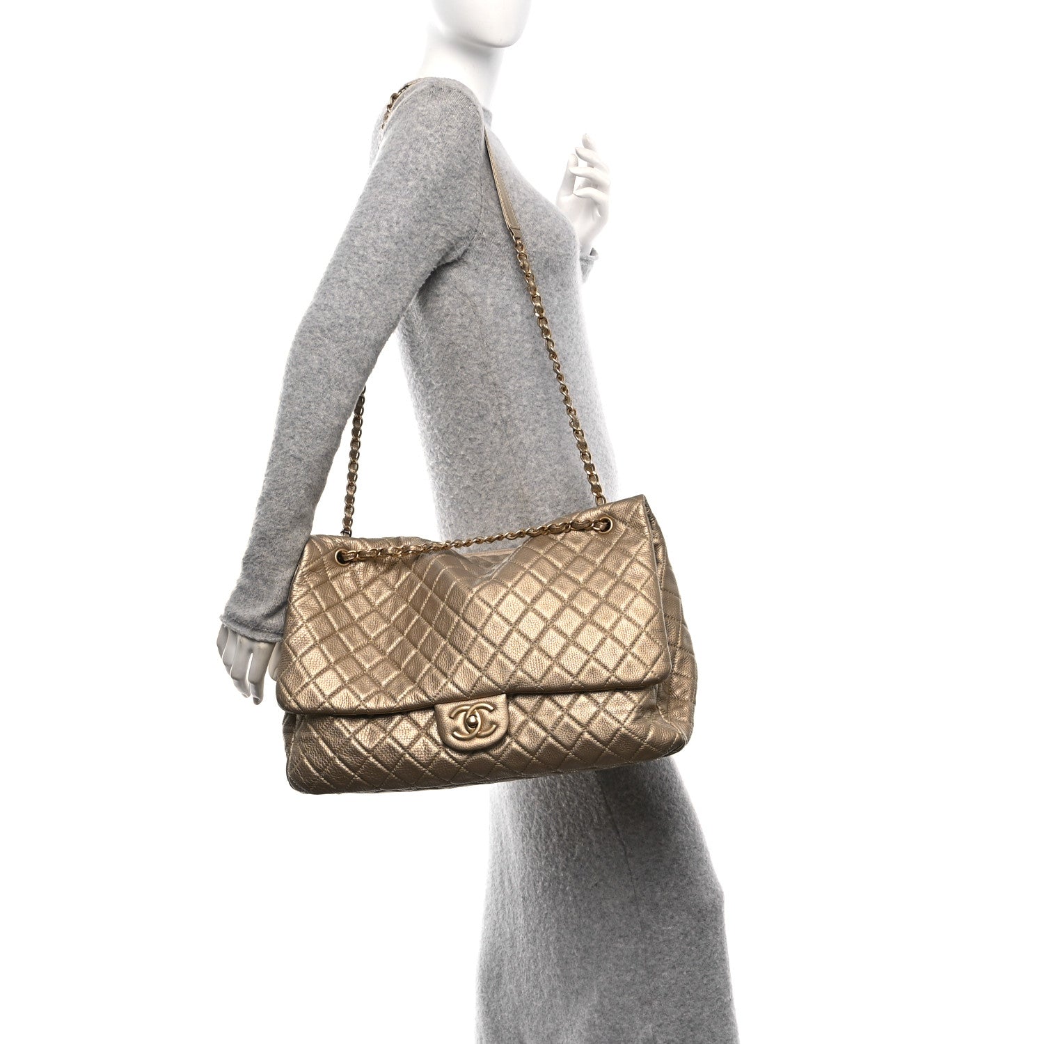Chanel Metallic Calfskin Quilted Small XXL Travel Flap Bag Gold 2 of 10