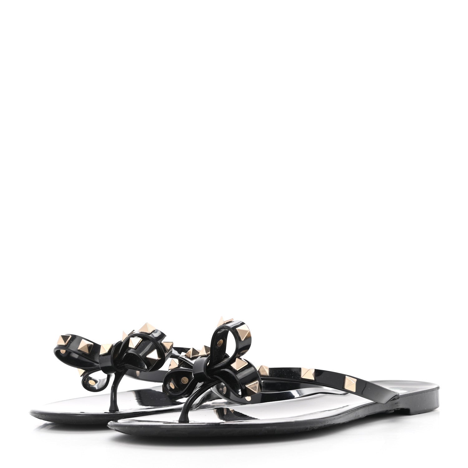Valentino Garavani PVC Jelly Rockstud Bow Thong Sandals 41 Black 3 of 8