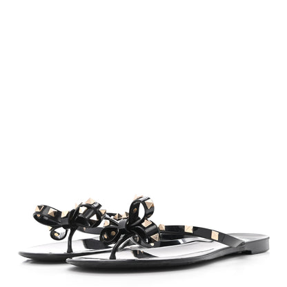 Valentino Garavani PVC Jelly Rockstud Bow Thong Sandals 41 Black 3 of 8
