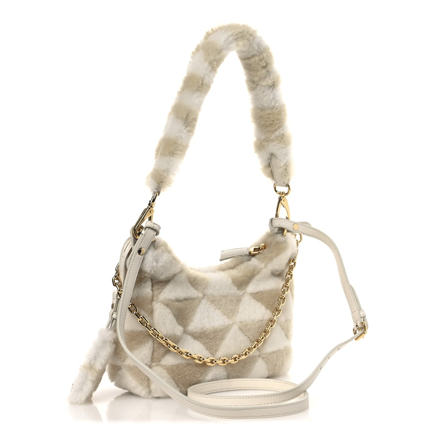 Montone Shearling Nappa Mini Re-Edition Shoulder Bag Ecru White