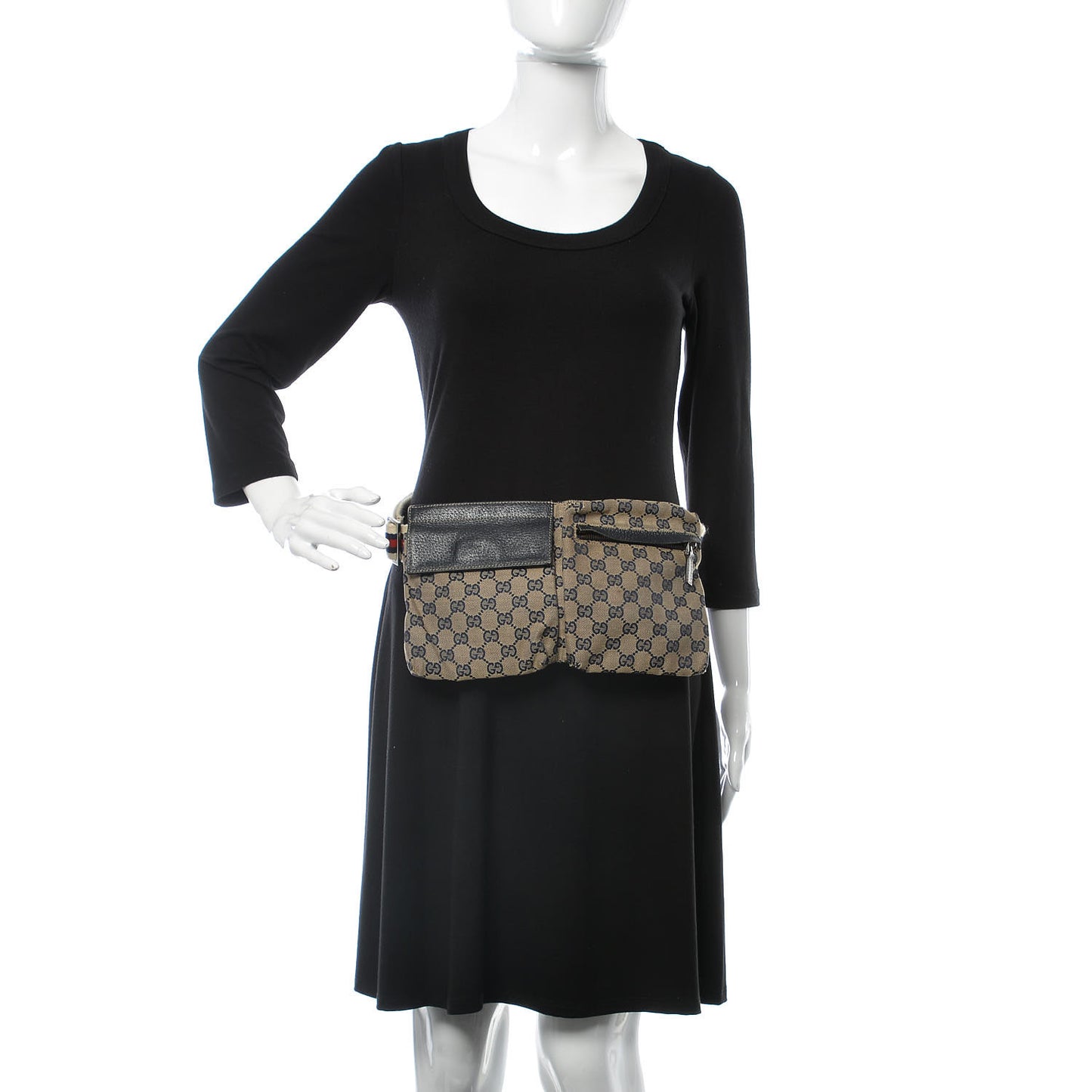 GG Monogram Web Double Pocket Belt Bag Navy