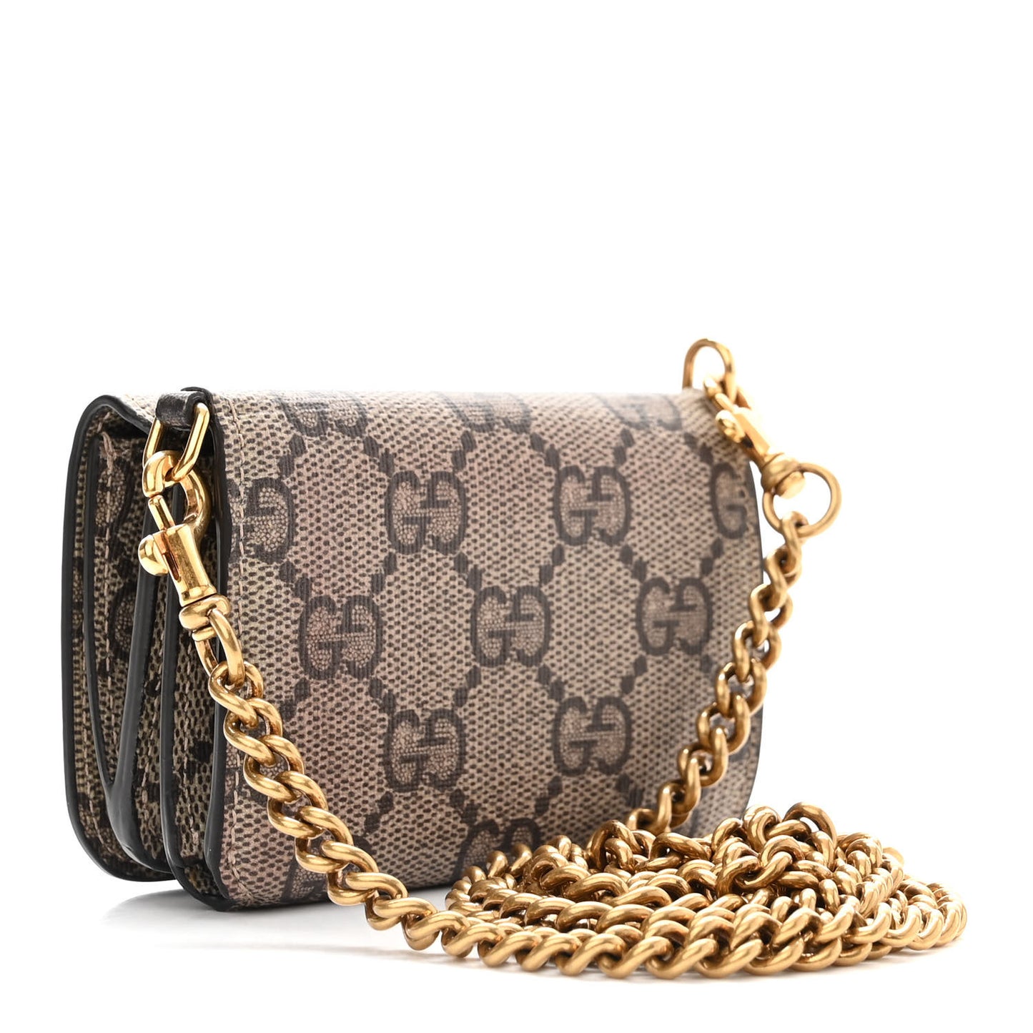 GUCCI X BALENCIAGA GG Supreme Monogram Logo Mini Cash Wallet on Chain Beige Ebony
