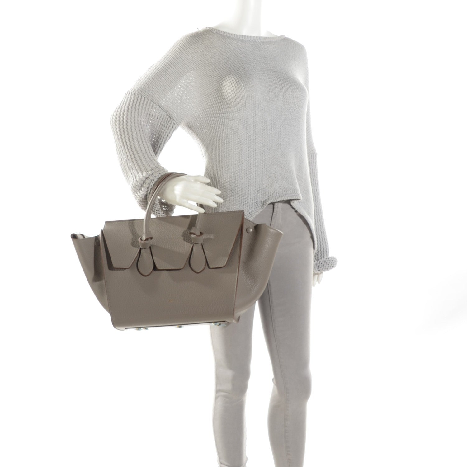 Celine Crisped Calfskin Small Tie Knot Tote Medium Grey 2 of 9