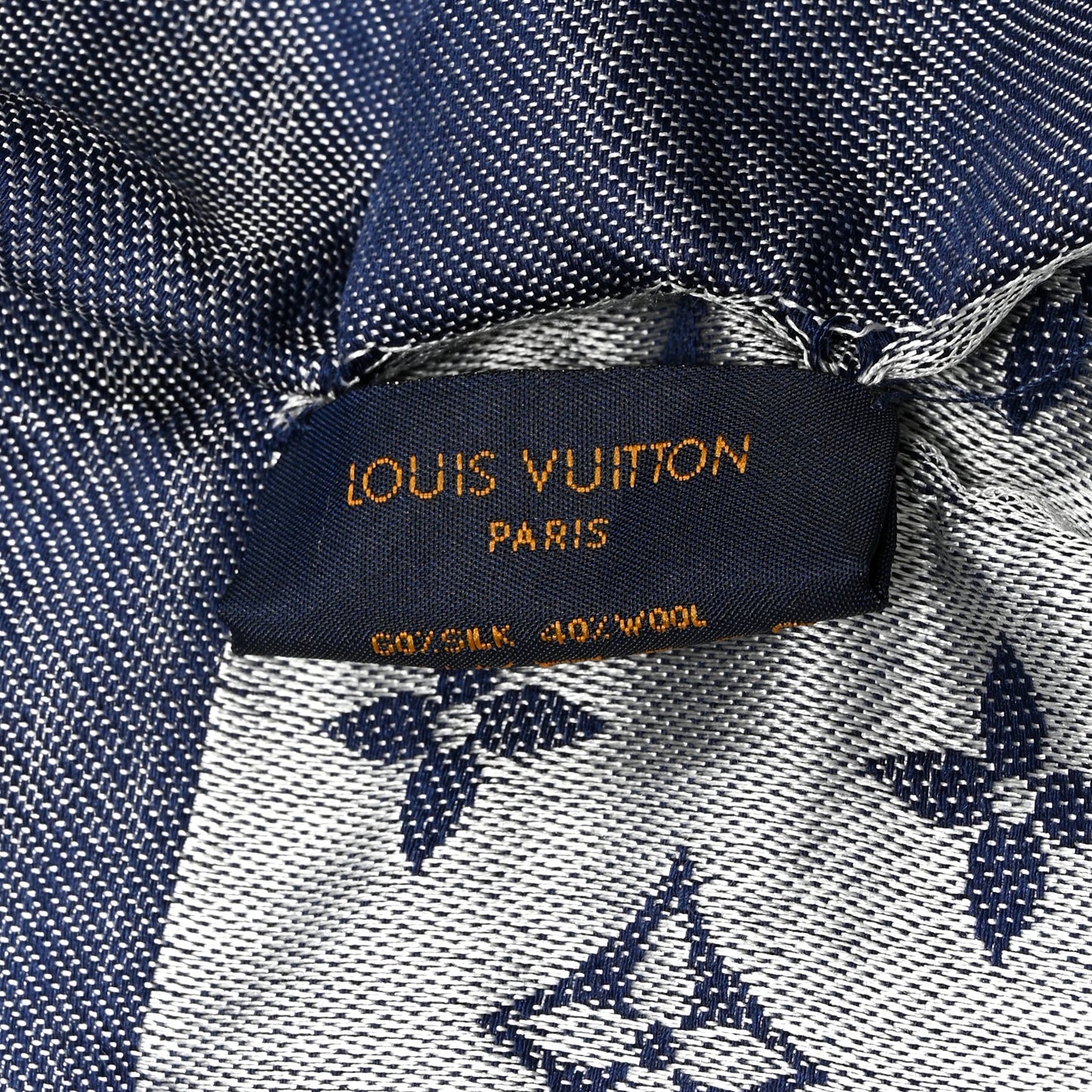 Silk Wool Monogram Denim Shawl Blue