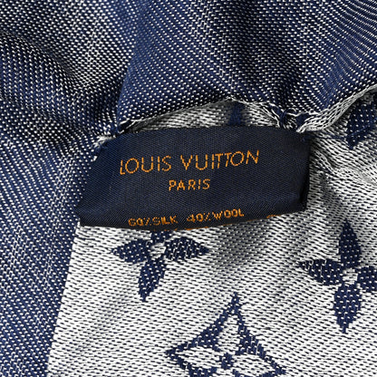 Louis Vuitton Silk Wool Monogram Denim Shawl Blue 3 of 4