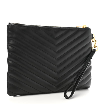 Saint Laurent Calfskin Matelasse Chevron Monogram A5 Wristlet Black 3 of 7