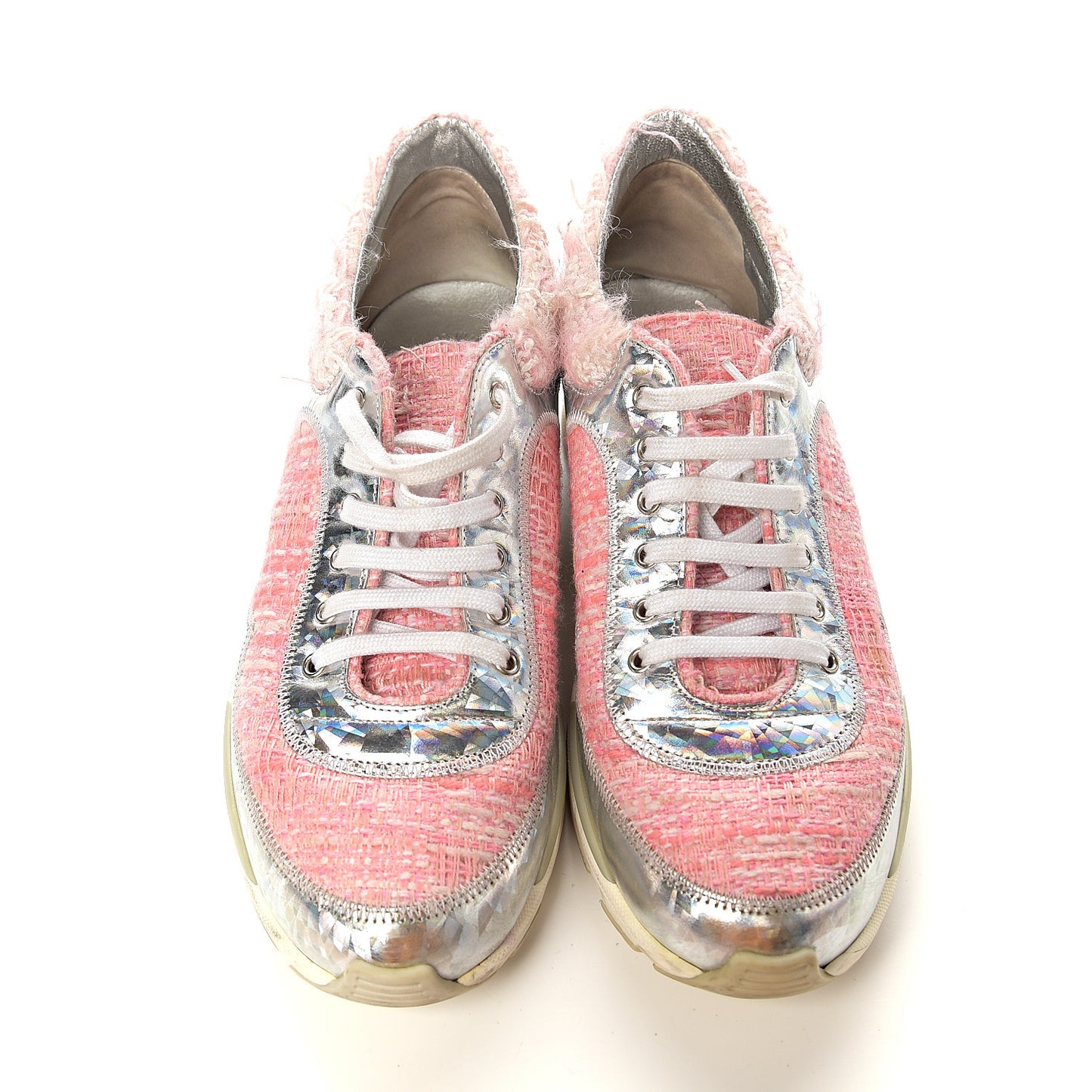 Tweed Suede Calfskin Sneakers 39 Silver Pink