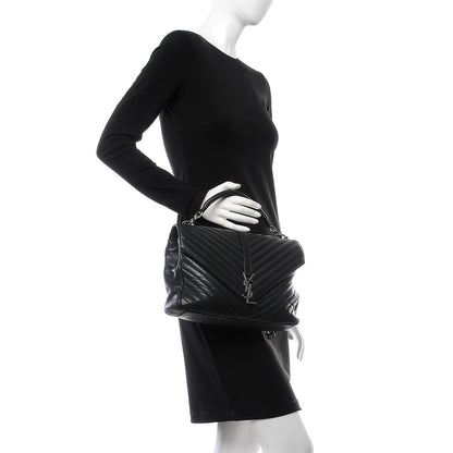 Saint Laurent Sheepskin Matelasse Chevron Monogram Large College Satchel Black 3 of 13