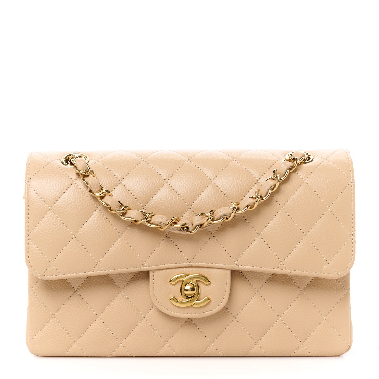 Caviar Quilted Small Double Flap Beige