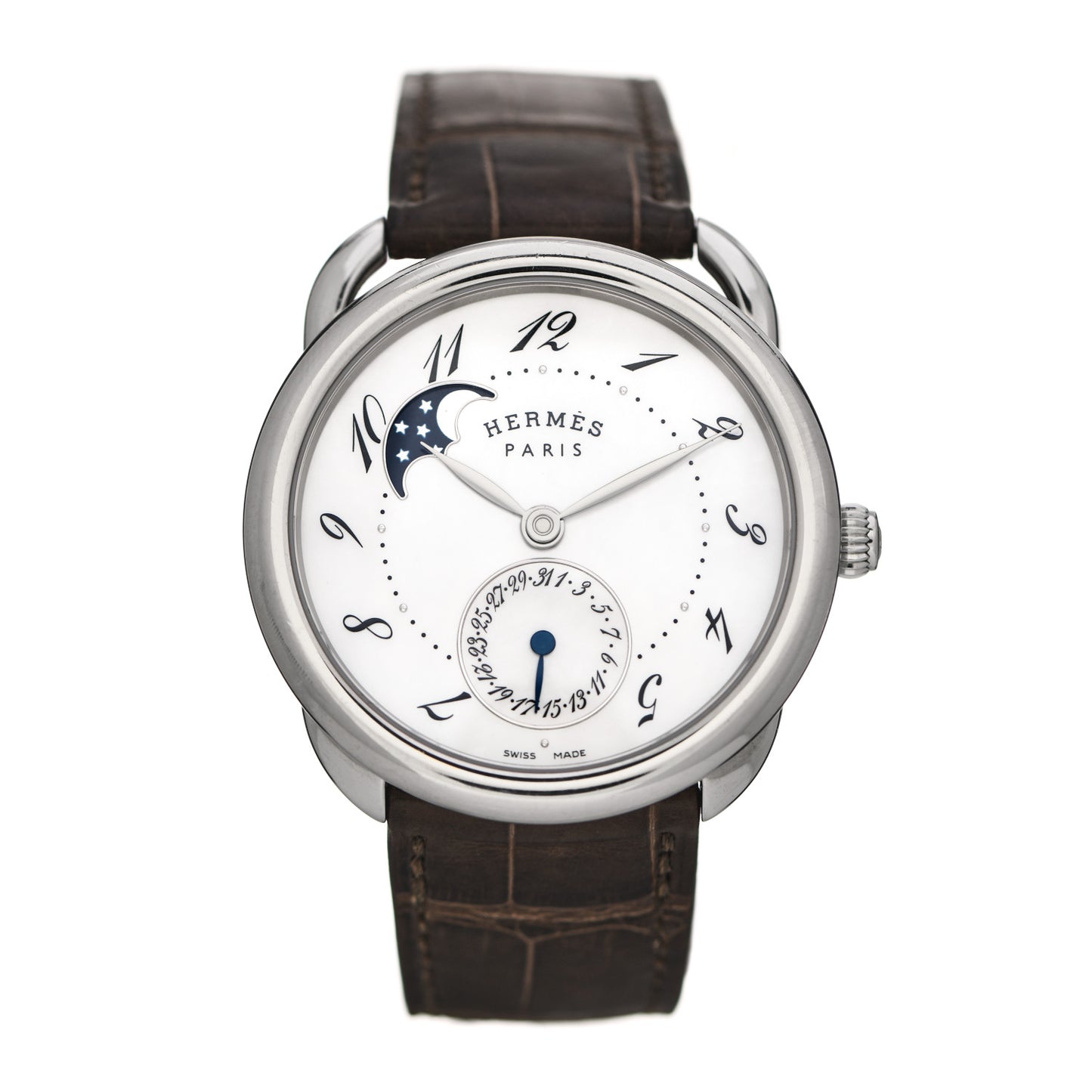 Stainless Steel Alligator Mother of Pearl 38mm Arceau Petite Lune Automatic Watch Havane