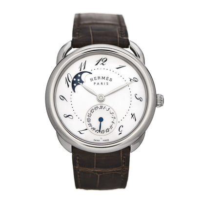 Hermes Stainless Steel Alligator Mother of Pearl 38mm Arceau Petite Lune Automatic Watch Havane 1 of 5