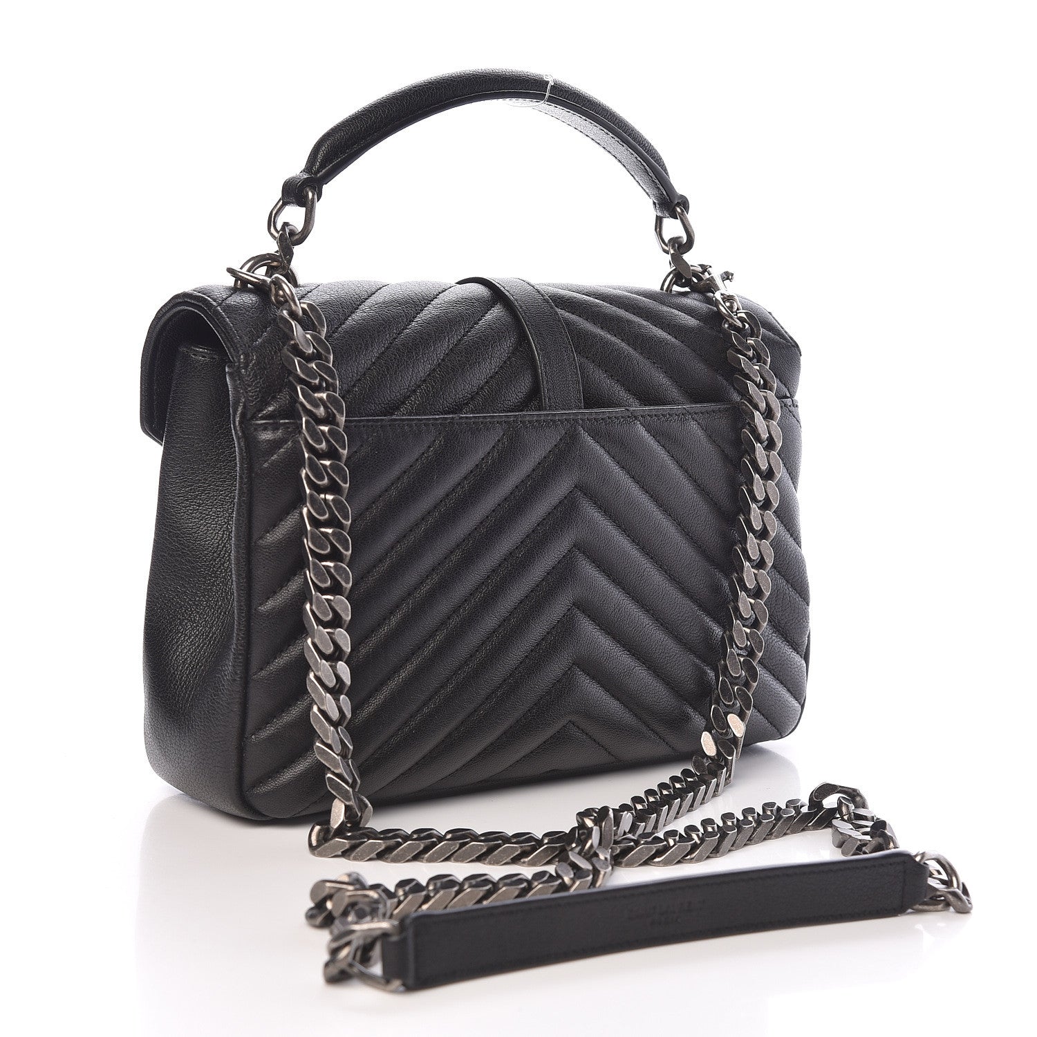 Saint Laurent Sheepskin Matelasse Chevron Monogram Medium College Bag Black 3 of 11