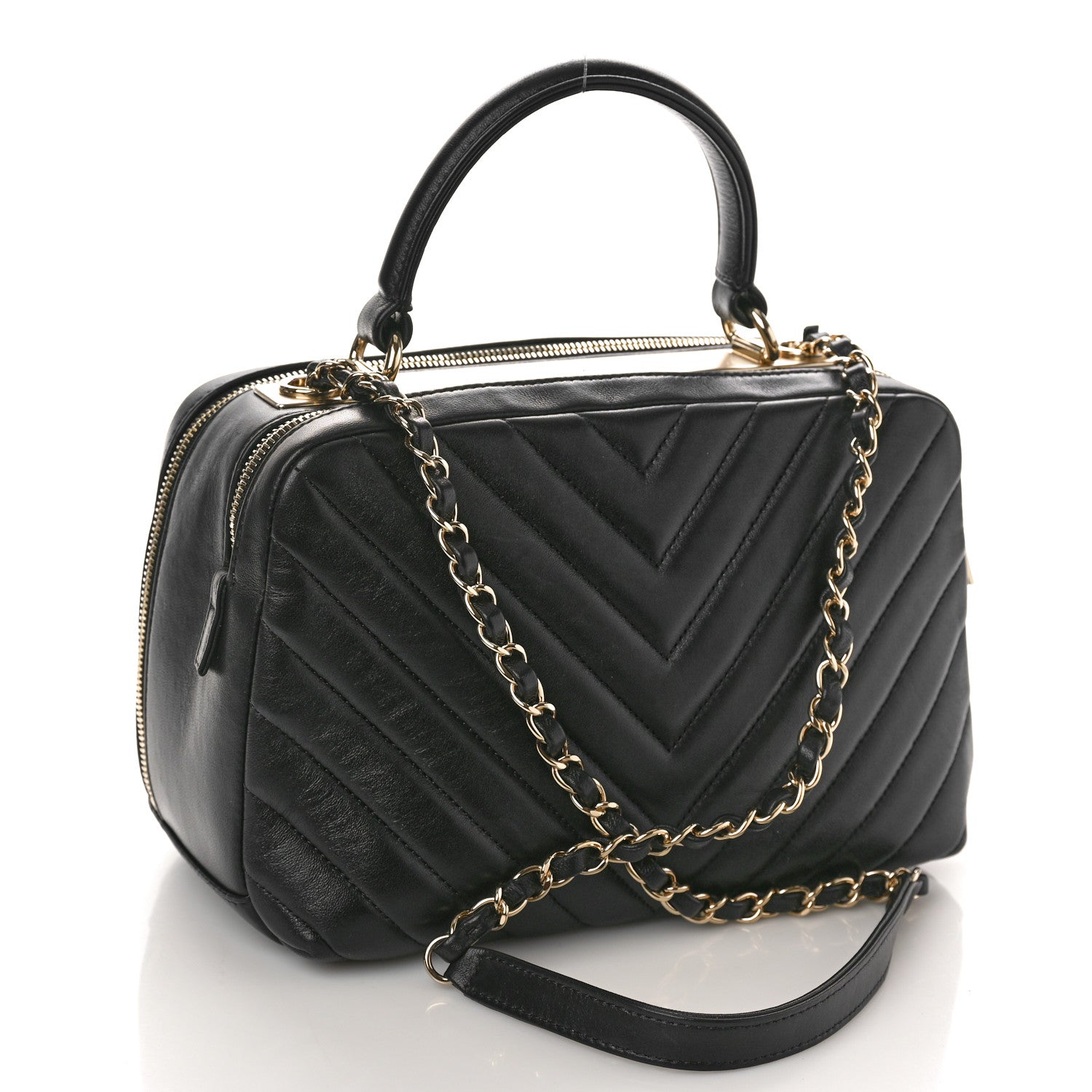 Chanel Lambskin Chevron Quilted Small Trendy CC Bowling Bag Black 3 of 10