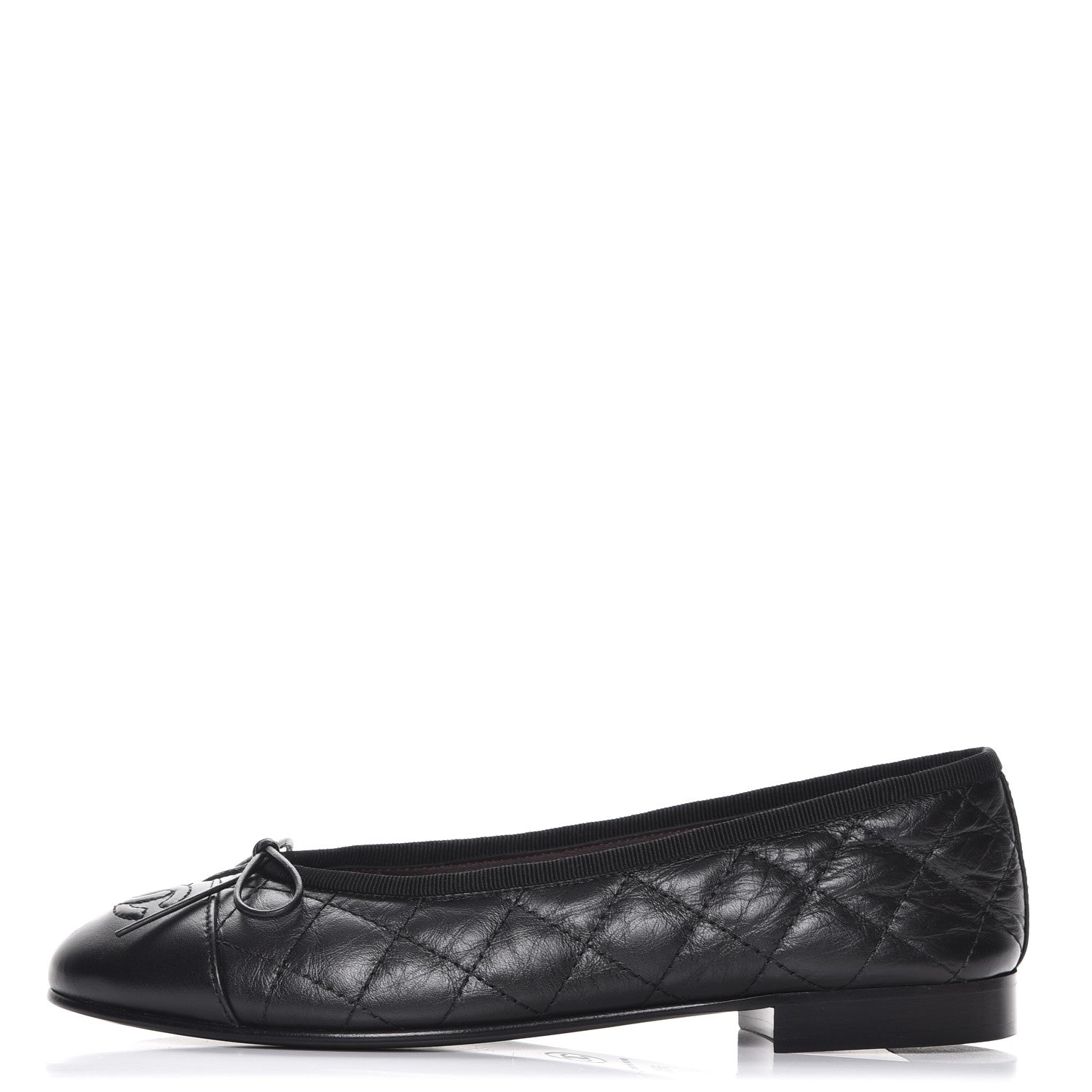 Chanel Aged Calfskin Quilted Cap Toe Ballerina Flats 35.5 Black 1 of 10