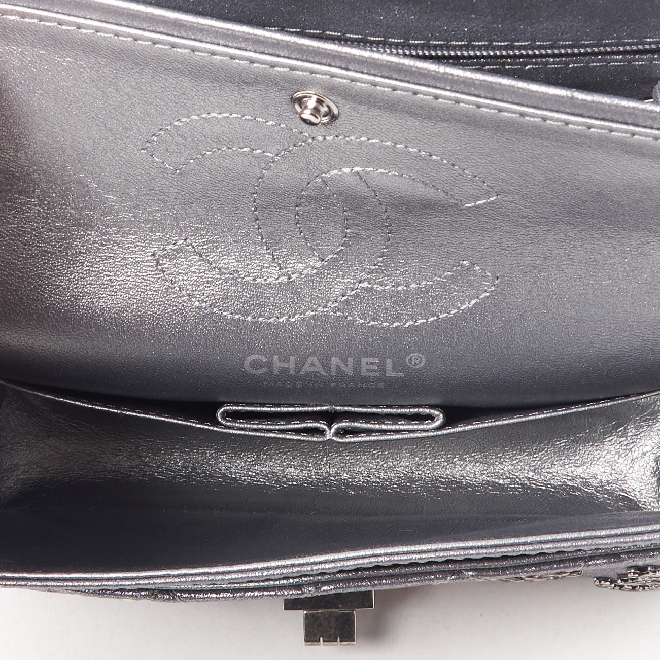 Chanel Metallic Calfskin Quilted Lucky Charms 2.55 Reissue 224 Flap Dark Silver 6 of 10