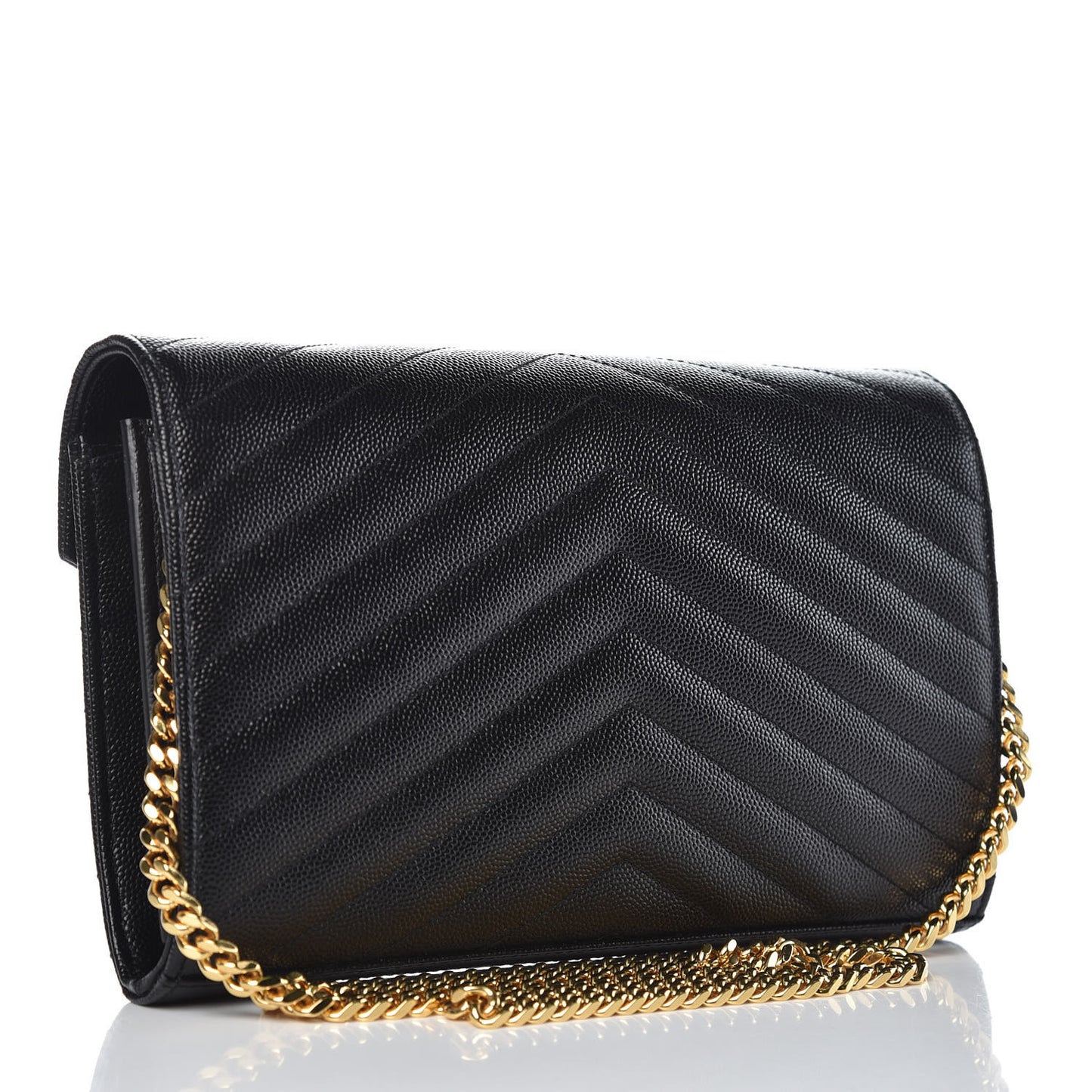Grain De Poudre Matelasse Chevron Monogram Chain Wallet Black
