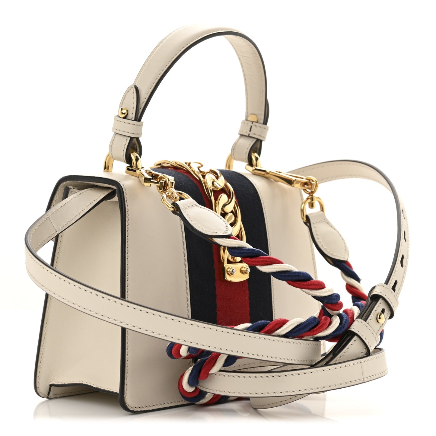 Calfskin Mini Sylvie Top Handle Bag White