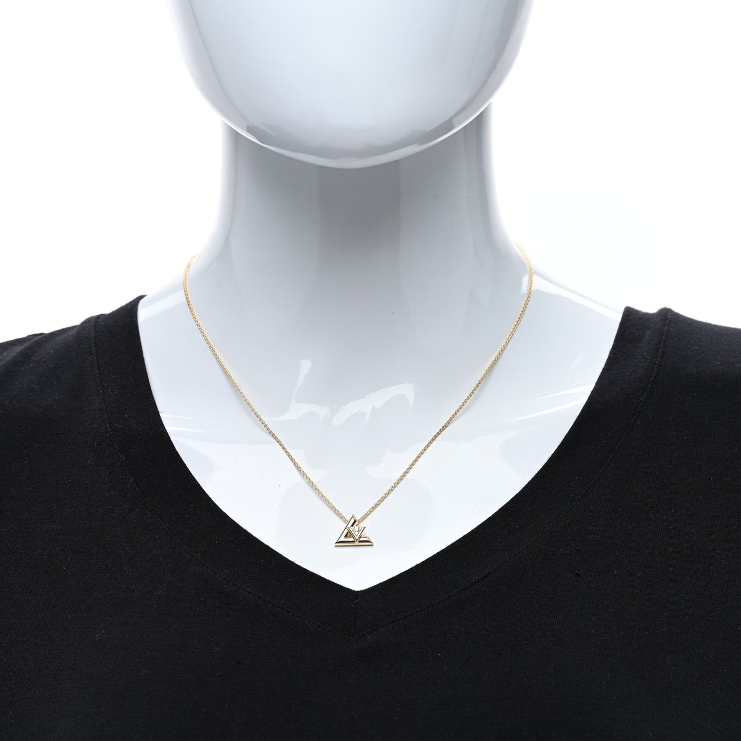 18K Yellow Gold Diamond Small LV Volt One Pendant Necklace