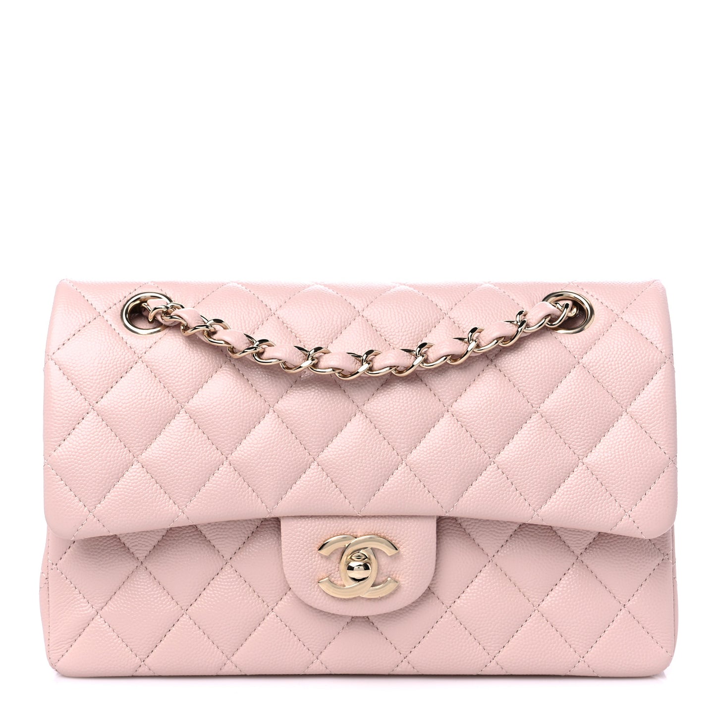 Caviar Quilted Small Double Flap Light Pink