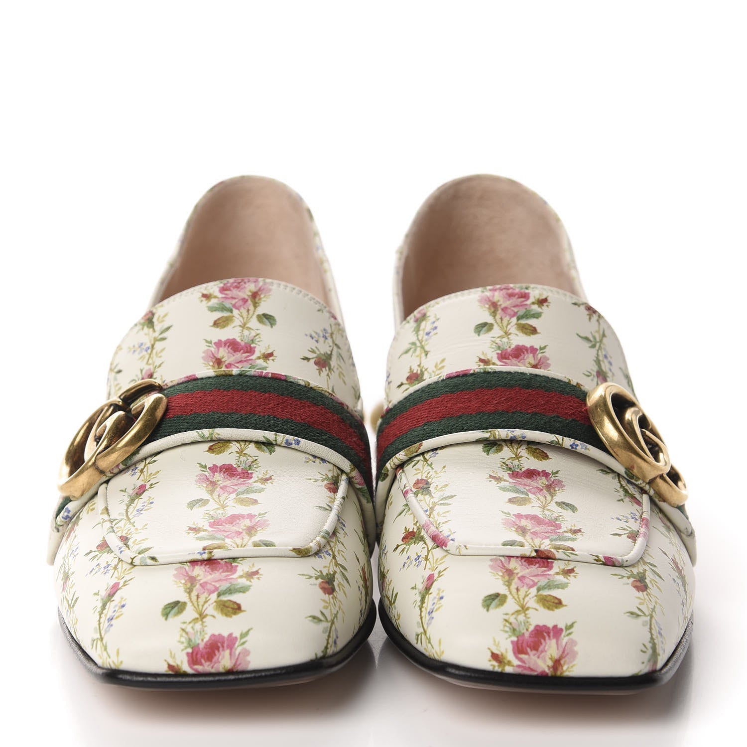 Gucci Calfskin Web Pearl Floral Embellished Peyton Loafer 37 White Multicolor 2 of 11