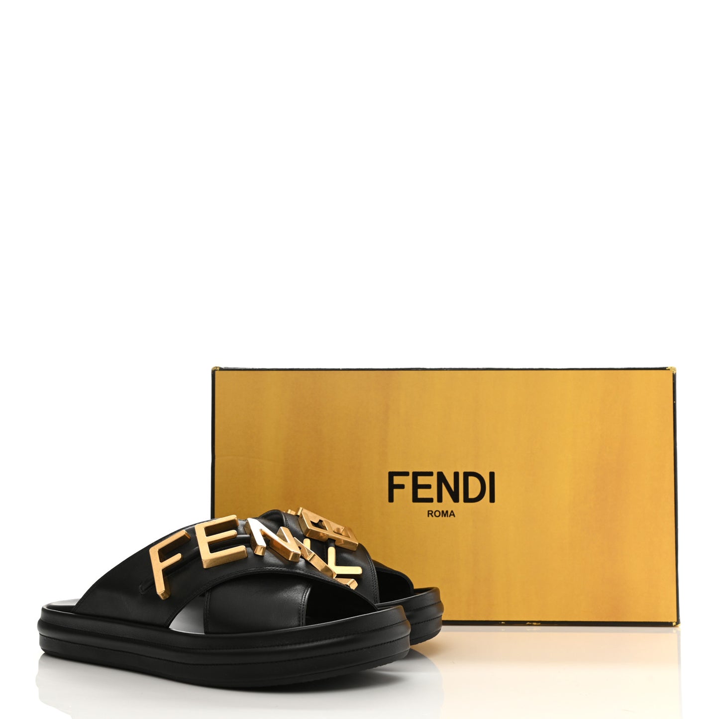 Vitello Womens Fendigraphy Slide Sandals 36.5 Black