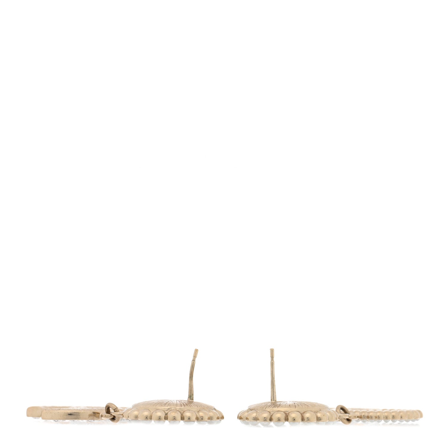 Chanel Crystal Pearl CC Drop Round Earrings Gold 3 of 4
