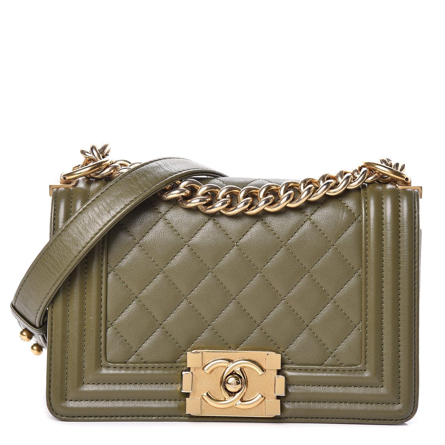 Lambskin Quilted Small Boy Flap Khaki