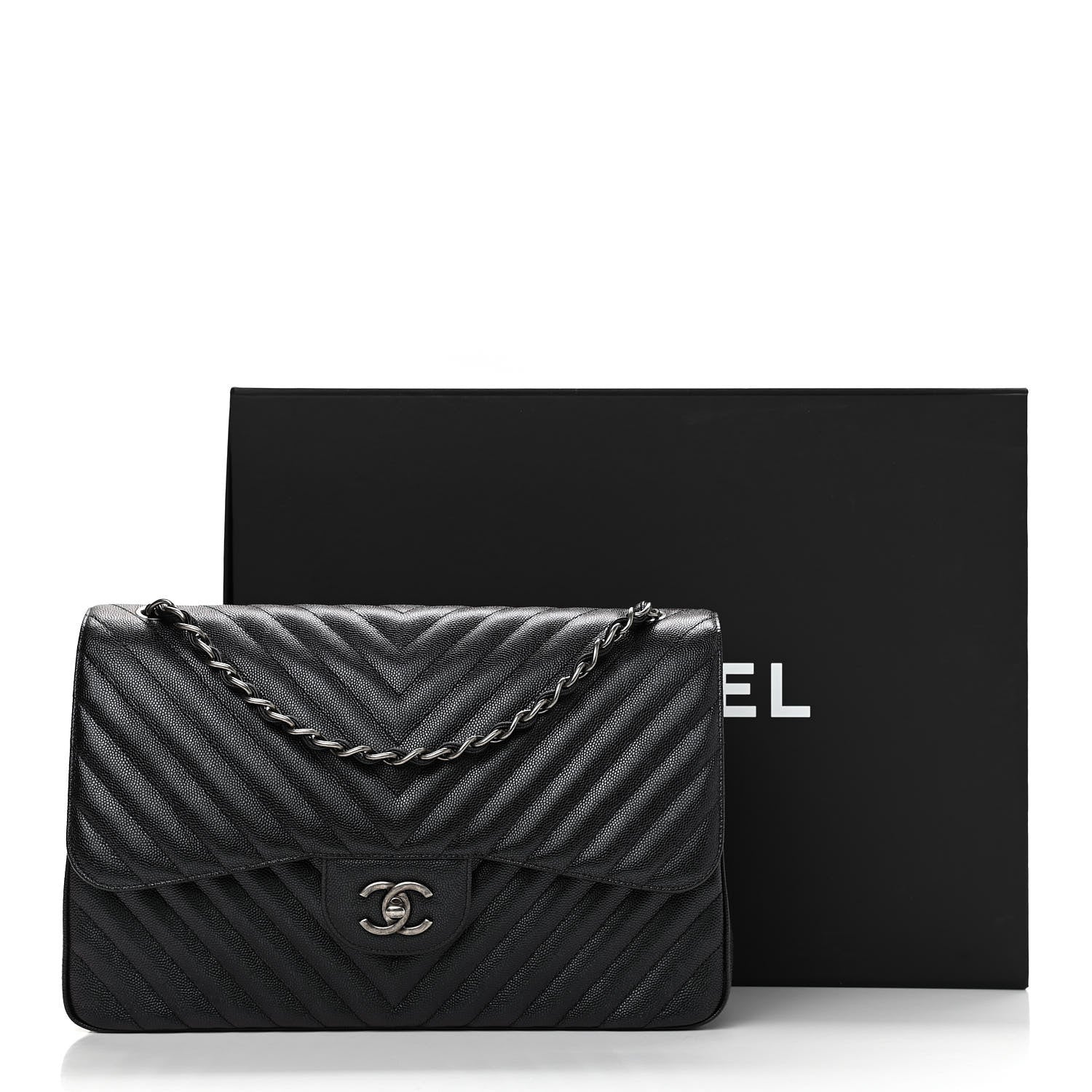 Chanel Caviar Chevron Quilted Jumbo Double Flap Black 11 of 11