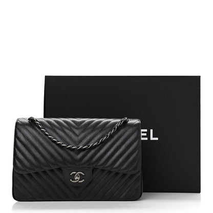 Chanel Caviar Chevron Quilted Jumbo Double Flap Black 11 of 11