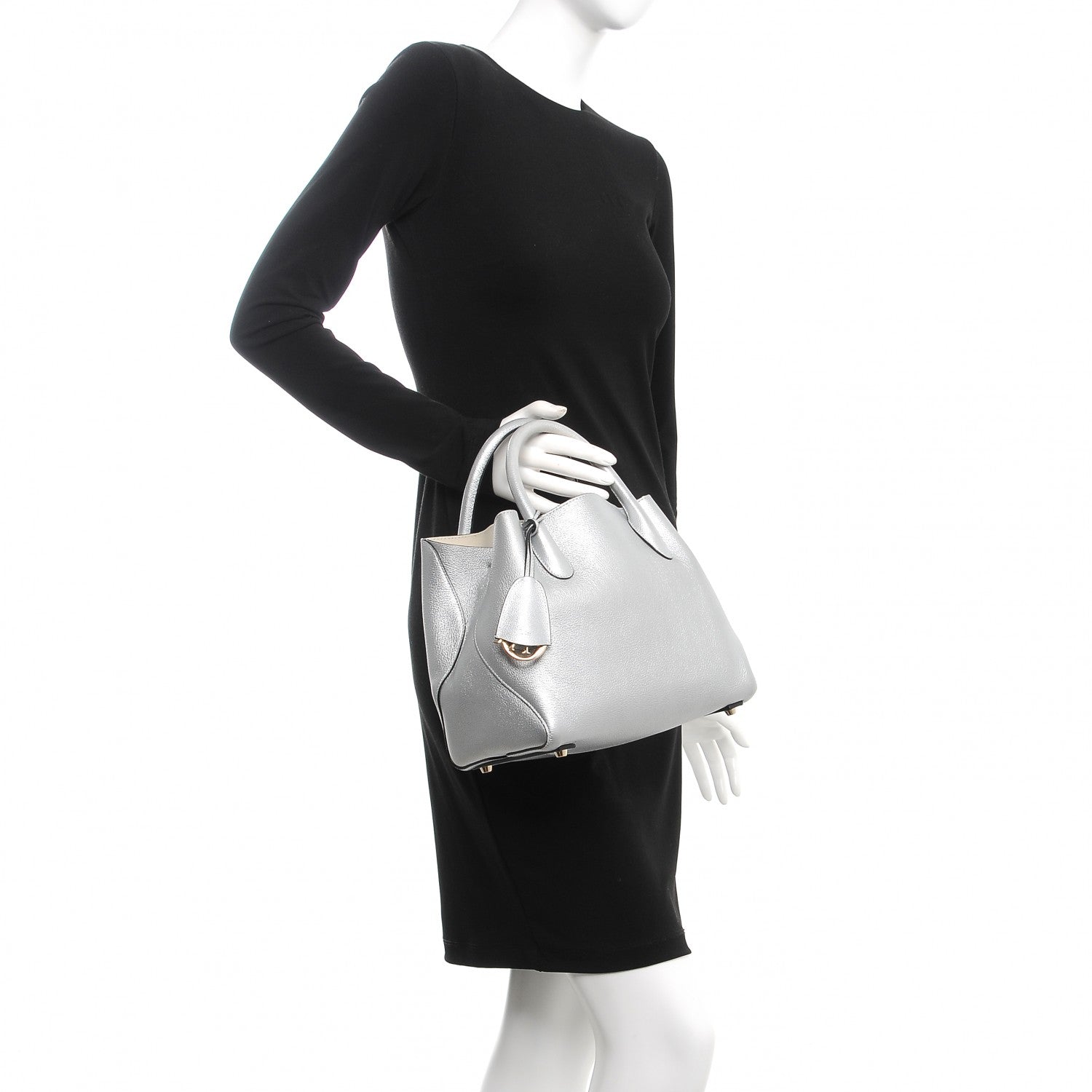 Christian Dior Metallic Supple Grained Calfskin Medium Open Bar Tote Silver 2 of 14