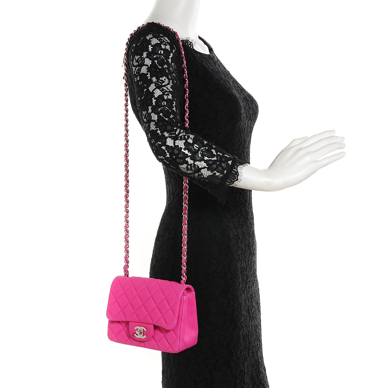 Chanel Iridescent Caviar Quilted Mini Square Flap Hot Pink 2 of 8