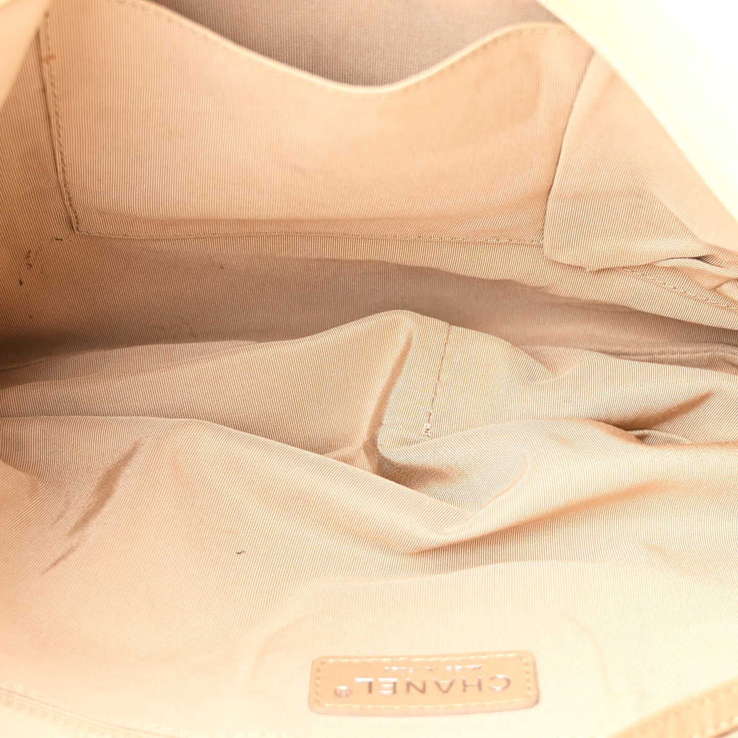 Caviar Quilted Expandable Zip Shoulder Bag Light Beige