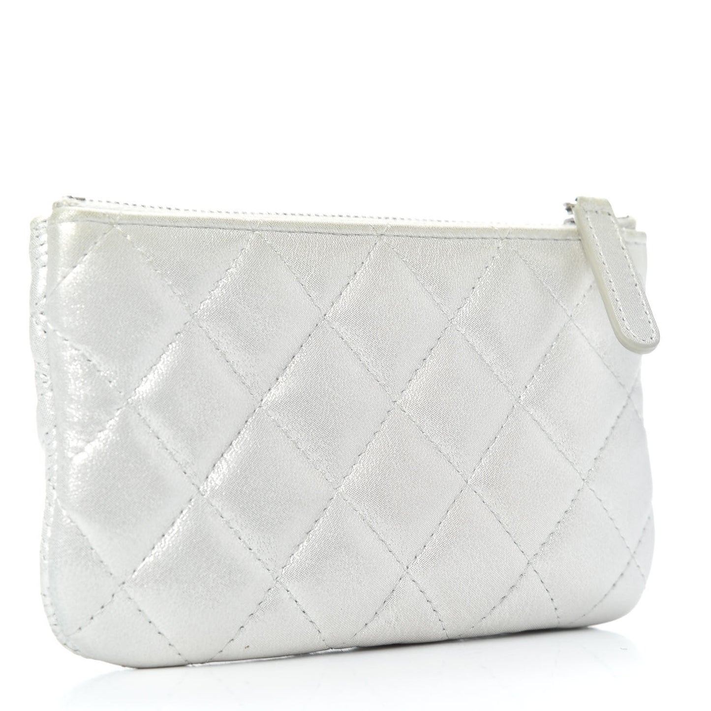 Metallic Lambskin Star Embossed Coin Purse Case Silver