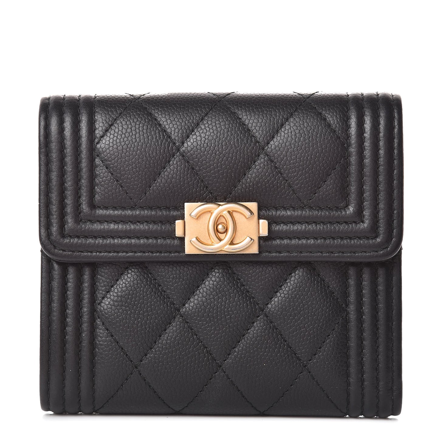 Caviar Quilted Compact Boy Wallet Black