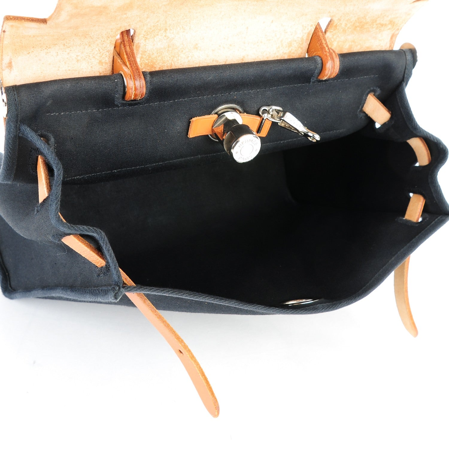 Hermes Toile Vache Calfskin Herbag 30 PM Black Natural 10 of 11