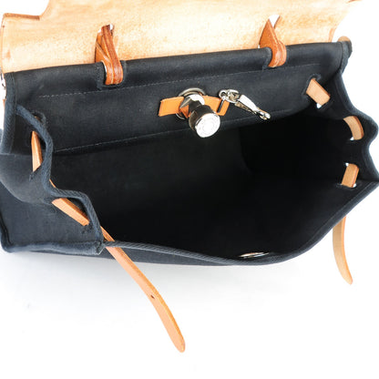 Hermes Toile Vache Calfskin Herbag 30 PM Black Natural 10 of 11