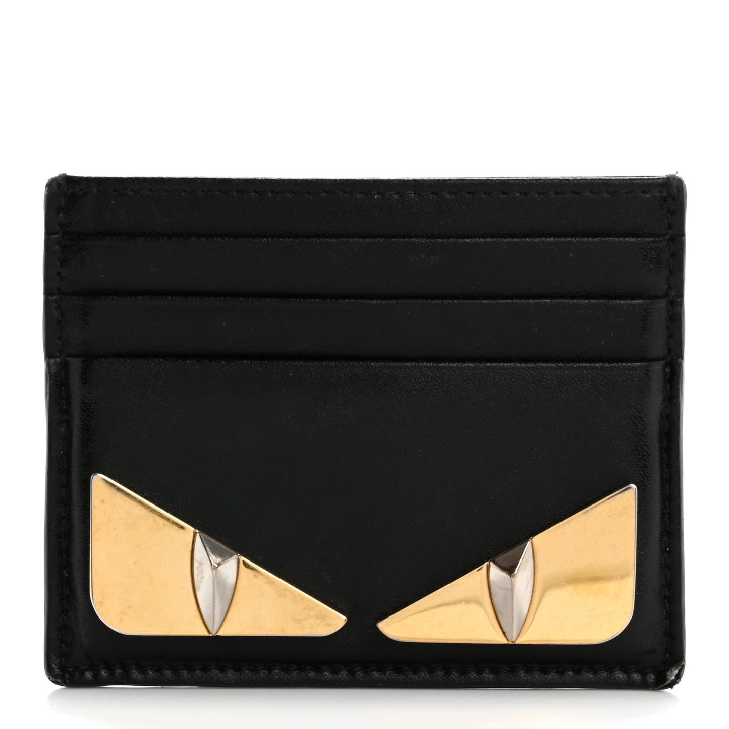 Vitello Liberty Lucido Metal Monster Eyes Card Holder Black Gold