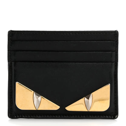 Fendi Vitello Liberty Lucido Metal Monster Eyes Card Holder Black Gold 1 of 13