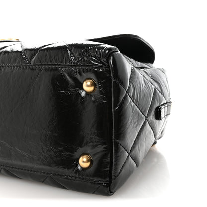 Chanel Shiny Crumpled Calfskin Quilted Large Bowling Bag Black 10 of 10