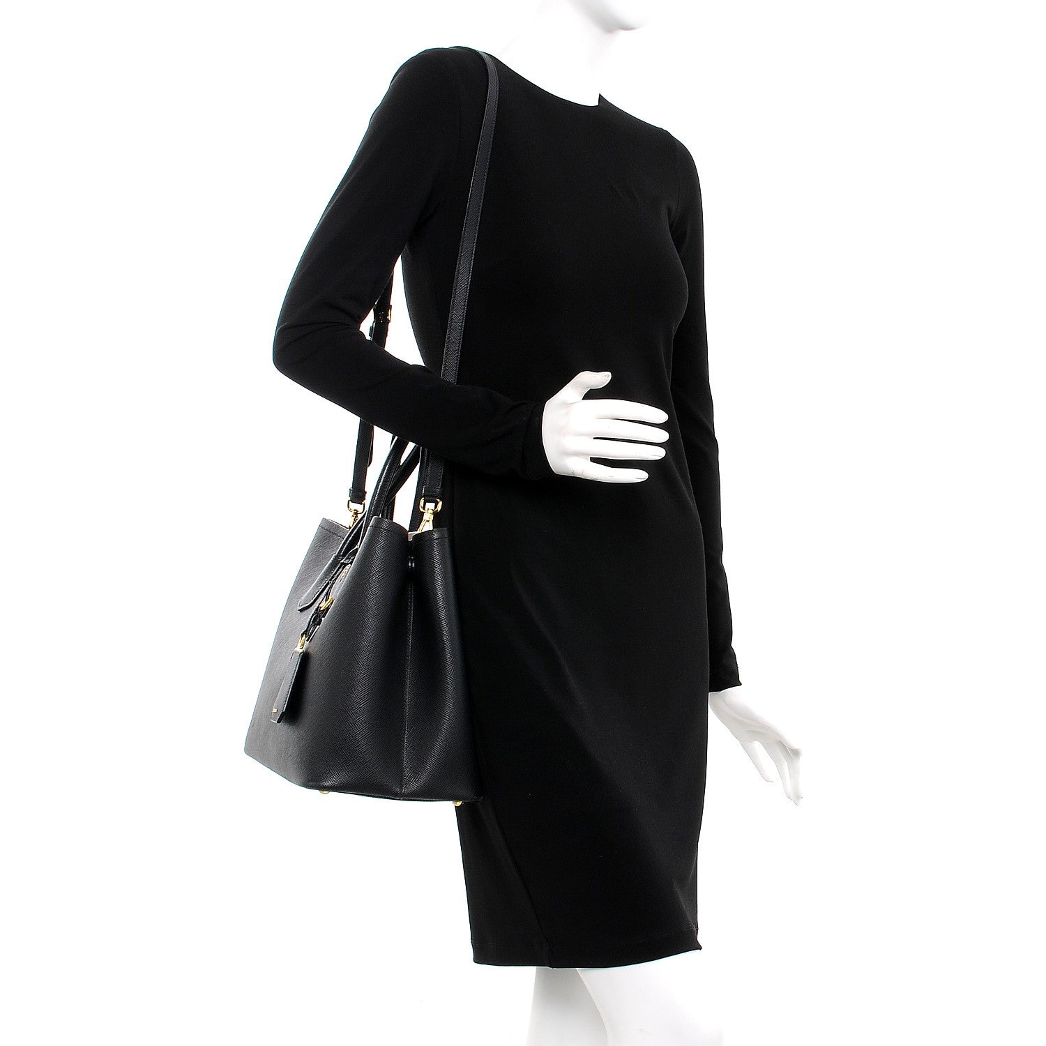 Prada Saffiano Cuir Large Double Bag Black Mughetto 2 of 8