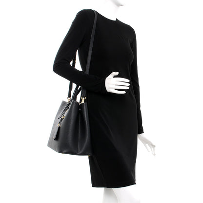 Prada Saffiano Cuir Large Double Bag Black Mughetto 2 of 8