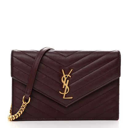 Saint Laurent Grain De Poudre Matelasse Chevron Monogram Envelope Chain Wallet Rouge Legion 1 of 10
